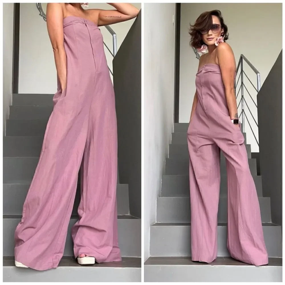 Zara STRAPLESS LINEN BLEND JUMPSUIT